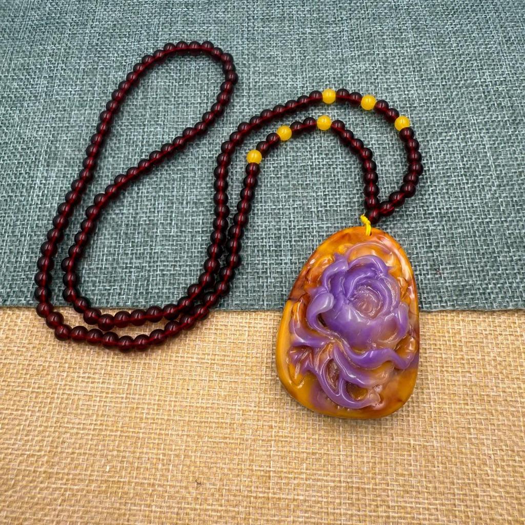 Bestseller Live Stream: Collana Pendente Pixiu Zucca Giada Hetian Viola Sangue Cera di Miele Imitazione per Catena Maglione Autunno/Inverno.