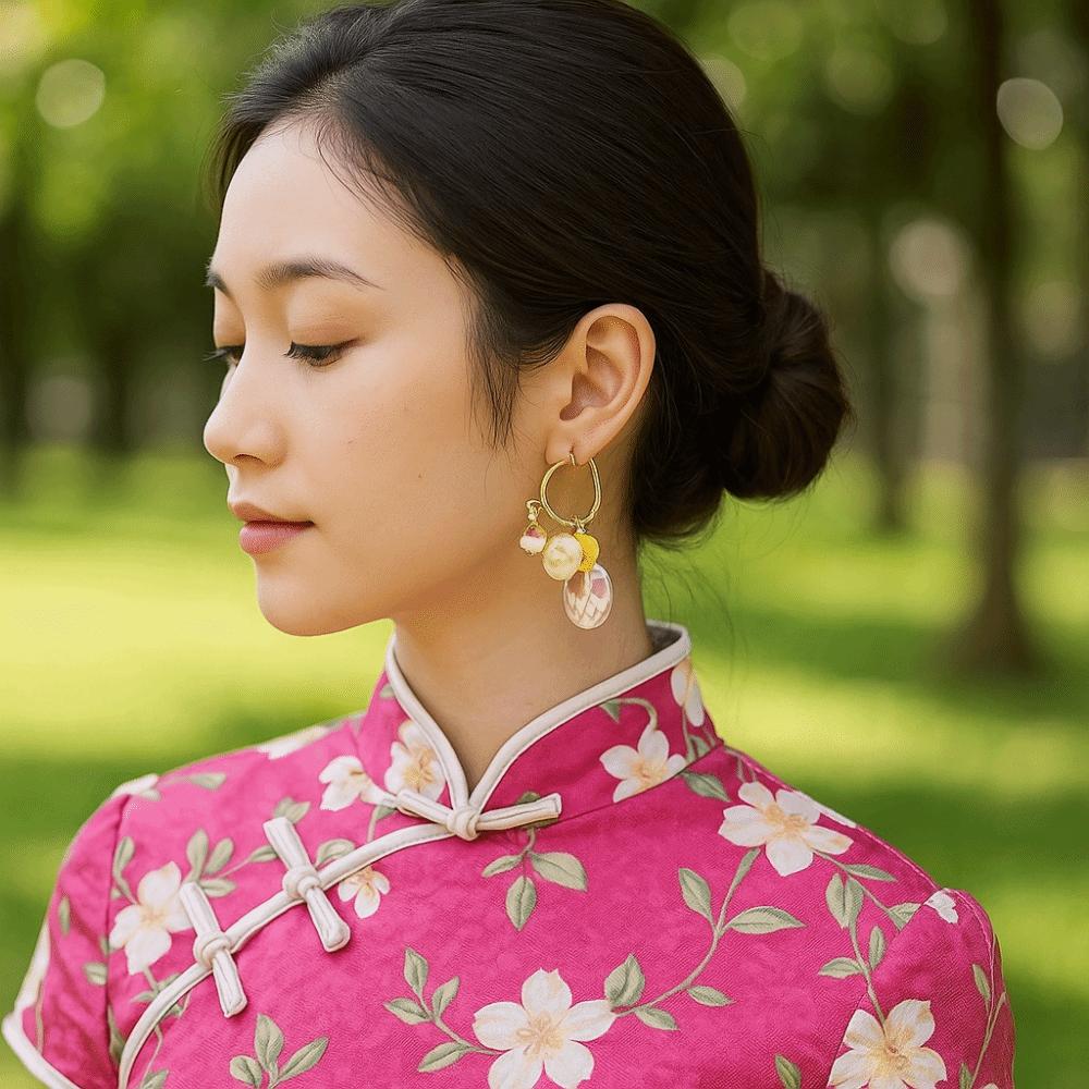 Jewelry Accessories Ceramic Ear Buckle New Chinese Style Hoop Earrings  Party