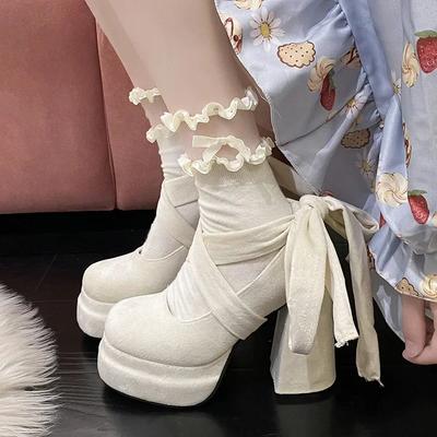 Damskie Buty Moda Mary Jane Buty Na Wysokim Obcasie Buty Na Platformie Luksusowe Zamszowe Skórzane Szpilki Eleganckie Buty Lolita Buty do Sukienek Wieczorowych