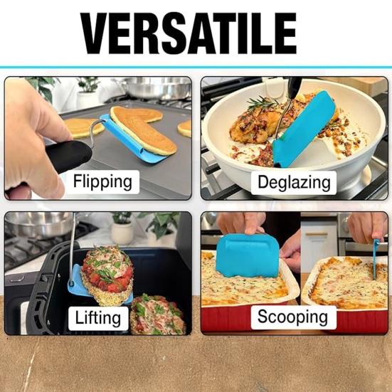 Justerbar Vinkel Spatel, 7-Positioners Silikone Vender til Grill Airfryer, Fleksibel Smal og Bred Klinge Køkkenspatel til at vende