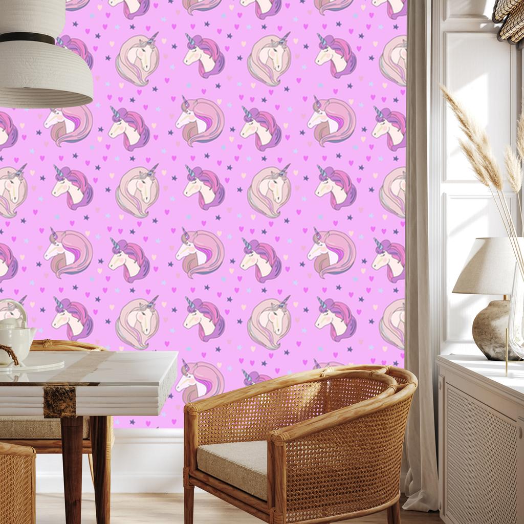 Wallpaper Unicorns In Front of Stars and Hearts for Living Room and Bedroom 50x1000