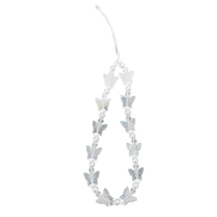Phone Lanyard Wrist Strap Butterfly and Bead Chain Phone Charm Antilost Y2K белый