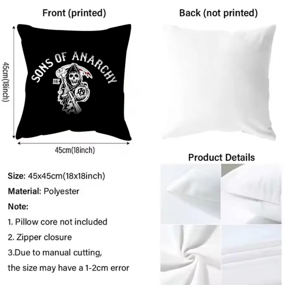 Movie S-Sons Of Anarchys Cushion Cover Premium Comfort Reversible Pillow Cove -Two In One Design For Any Room & Car Interior