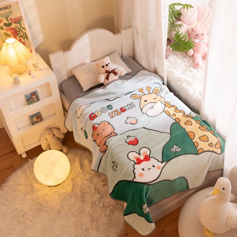 Cartoon Style Flannel Fleece Children's Blanket - Single Layer, All-Season, Small Nap Blanket with Edging