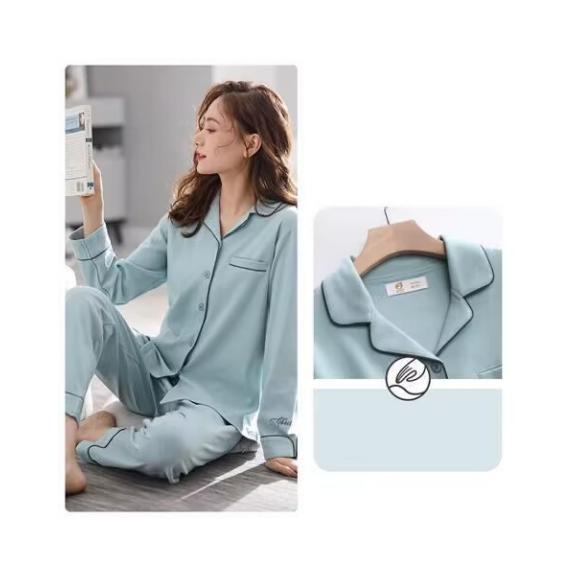 Women's 100% Cotton Long-Sleeve Pajamas for Middle-Aged & Elderly - Loose Cardigan for Autumn/Winter