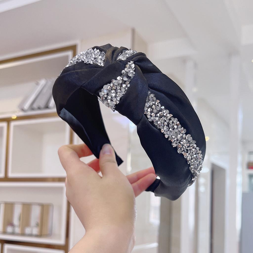 PROLY New Fashion Women's Hair Accessories Wide Side Shining Rhinestone Hairband Center Knot Headband