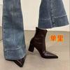 High-heeled short boots women's thick heel pointed rear zipper 2025 new autumn and winter versatile black Martin boots