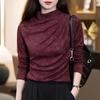 Autumn Winter Half High Collar Tie Dye Printing Folds T-shirt Women Long Sleeve Pullover Top Bottomed Tee