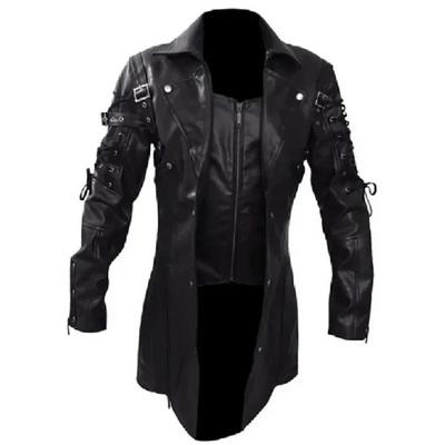 Steampunk Men's Gothic Trench Coat Leather Jacket Punk Style Biker Jacke Autumn Winter Motocycle Jacket