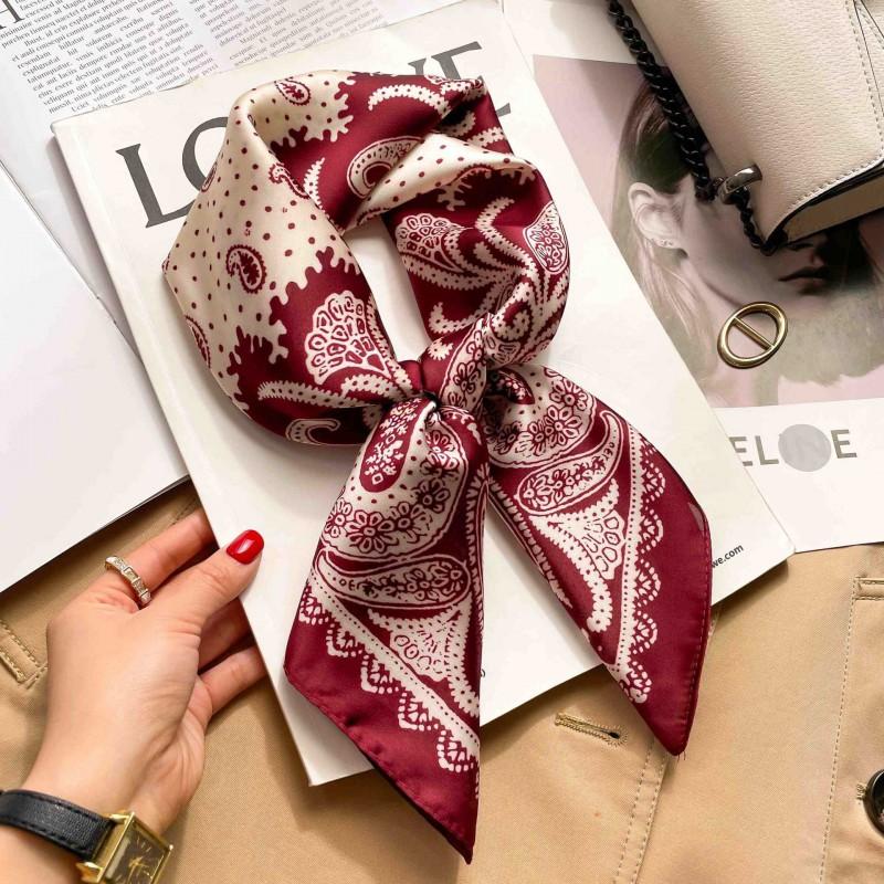 Elegant Silk-Like Square Scarf Women Korean Style Print Neck Lightweight 70x70cm Nylon Fashion Accessory