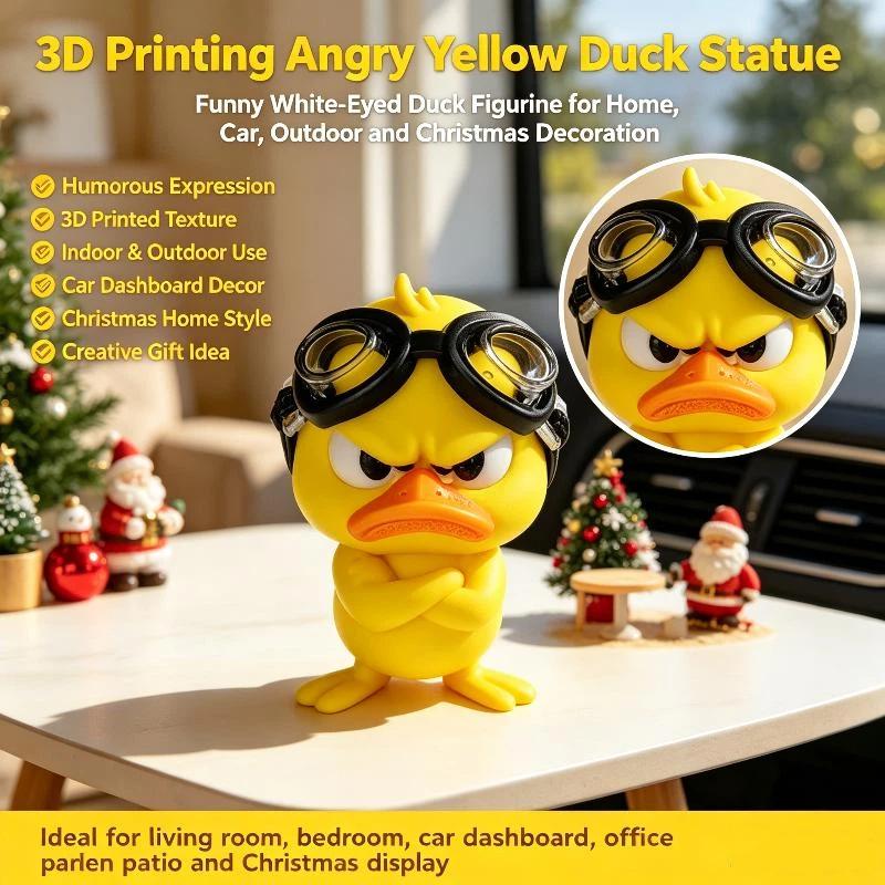 Angry Yellow Duck Statue White Eyed Funny Duck Humorous Indoor Outdoor Christmas Home And Car Decoration