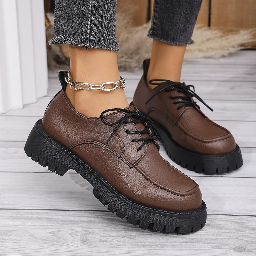 Spring/Autumn Round Head Lace-up Sexy Comfortable Casual Walking Shoes Fashionable New Thick-soled Large-size Sneakers for Women
