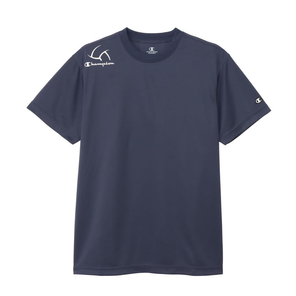 Champion Short Sleeve Round Odor Rubber Print Men's T-Shirt, Navy, C3-BV303, Neck, Antibacterial, Resistant, Breathable, Quick-Drying,