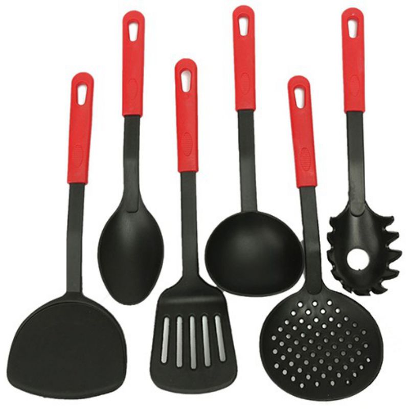 

6PCS Nylon Kitchen Utensils Multifunction Shovel Spoon Set Heat-Resistant Non-Stick Kitchen Tools Set Food Tongs Kitchen Kit чорний