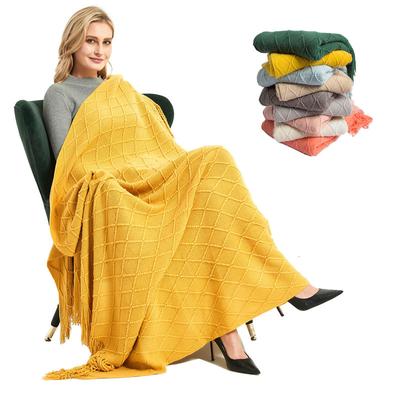 Air Conditioning Color Knitted Blanket Sofa Blanket Office Cover Runner Tassel Shawl Blanket Solid