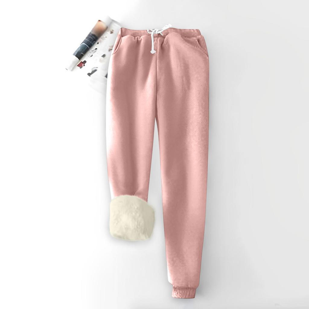 Women's Fashion Solid Color Sports Loose Thickened Thick Fleece Warm Pants