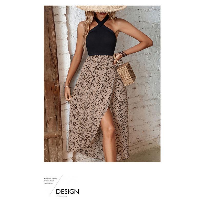 Summer Fashion Leopard Print Neck Slit Dress