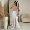 C7045 European & American Fashion Rhinestone Slit Long Dress for Women.
