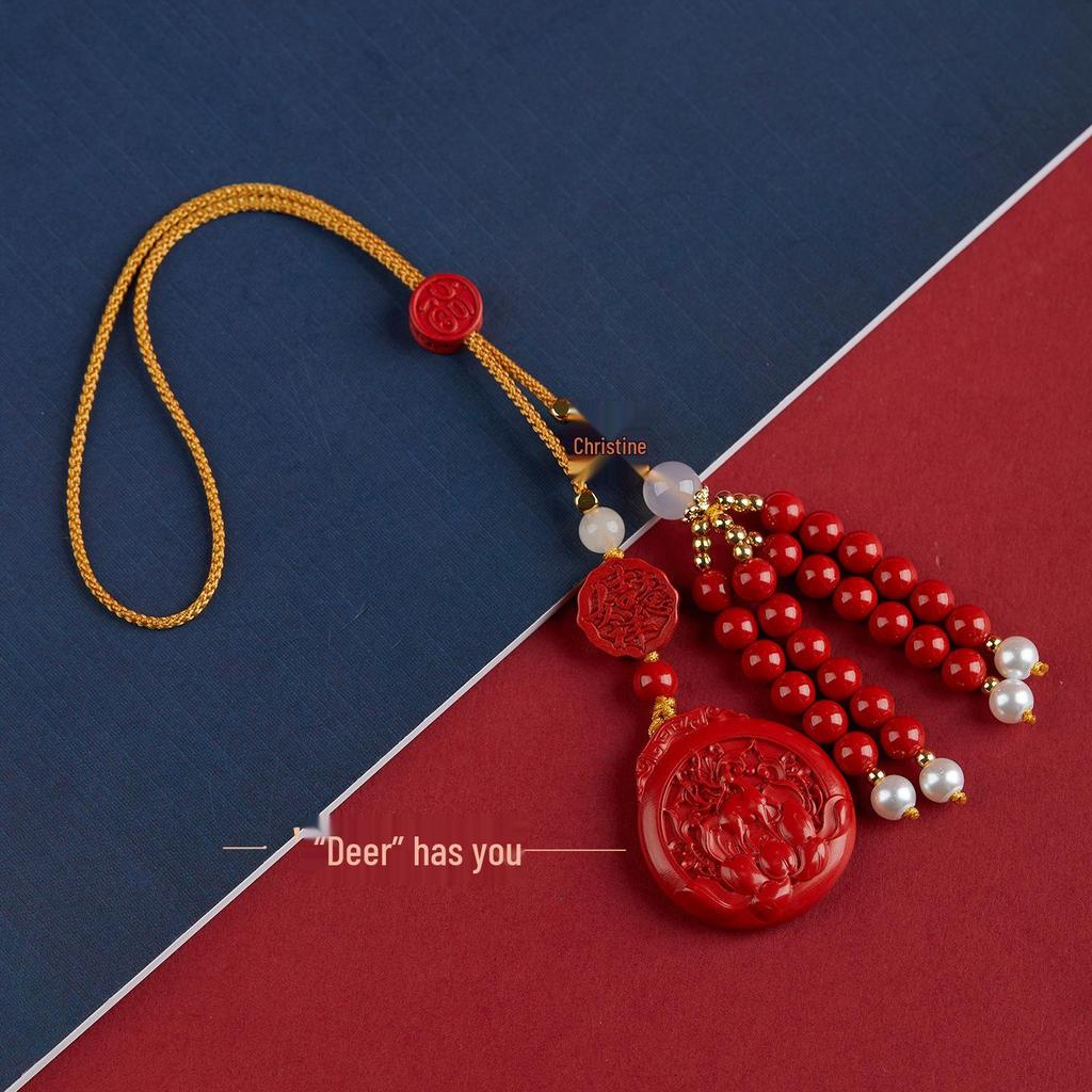 Jingchunlan High Content Cinnabar Red Sand Car Charm with Lucky Cat Guanyin Pixiu