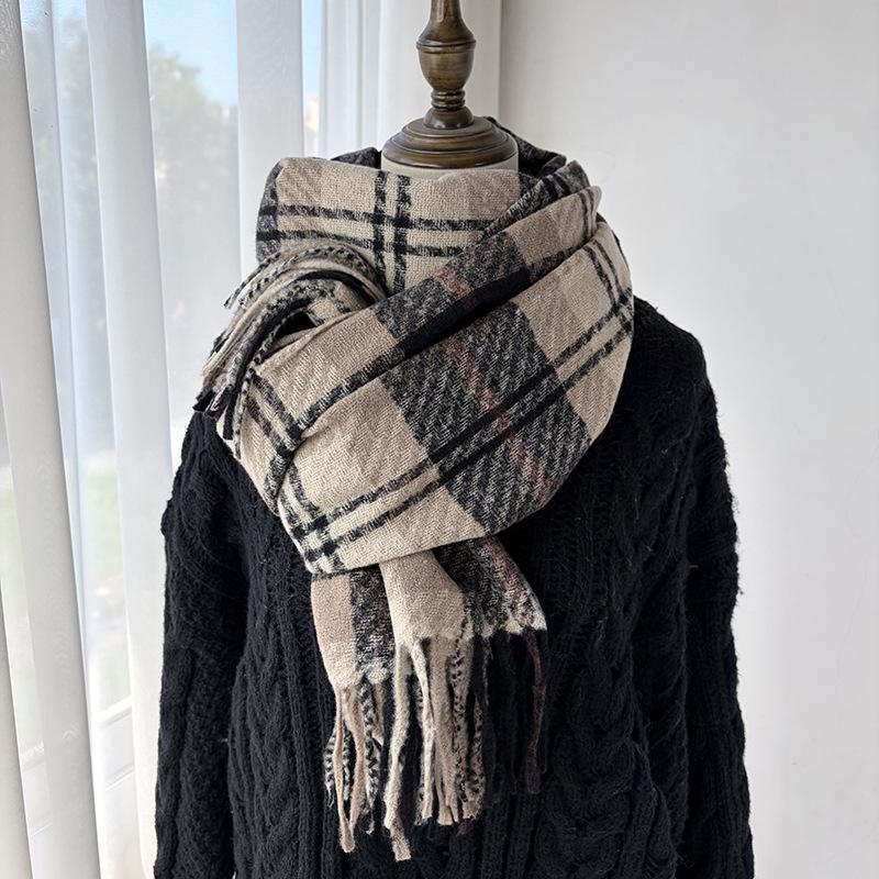 Scarf Women's Winter 1116 New Warm Fringed Shawl Imitation Cashmere Versatile Student Couple Christmas Plaid Scarf