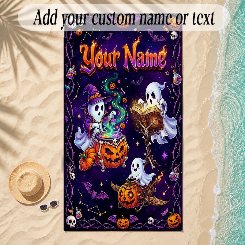 Halloween Theme Soft Beach Towel Personalized Custom Name Text Towel Portable for Beach Pool Travel