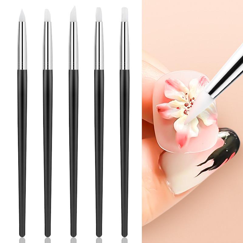 5Pcs/Set Silicone Nail Art Pen Brush Uv Gel Polish Tip 3D Image Diy Dotting Polish Brushes Sculpture Pen Diy Manicure Tool