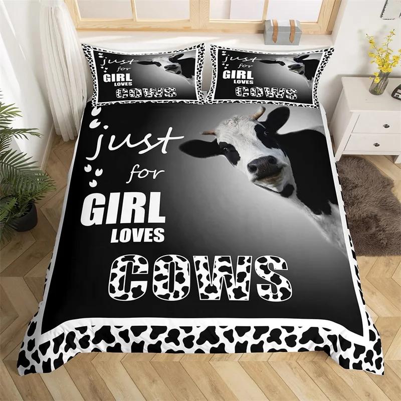 Highland Cow Duvet Cover King Microfiber Western Farmhouse Animal Bedding Set Leopard Cow Skin Fur Floral Print Comforter Cover