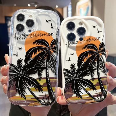 Custodia morbida lucida in silicone curvo color crema Sunset Coconut Tree Cover posteriore per cellulare con guscio stampato per iPhone Samsung Xiaomi