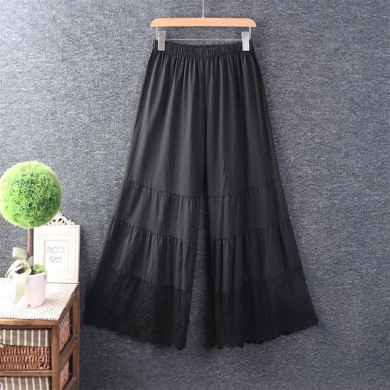 

Women s Spring Lightweight Wide-Leg Pants in Solid Color with Elastic Lace-Lined Inner Legging XL