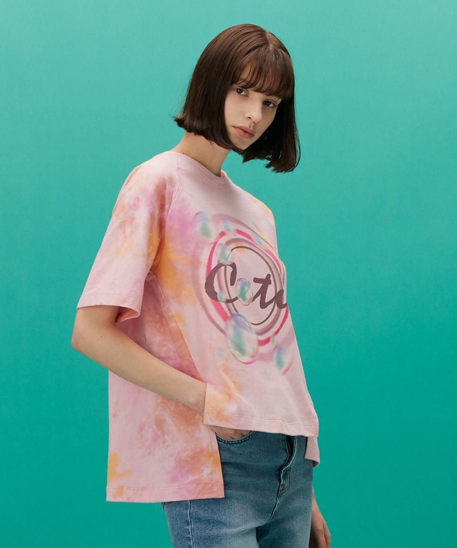 Cetu Tie-Dye Logo Print T-Shirt Pink Pink/Free