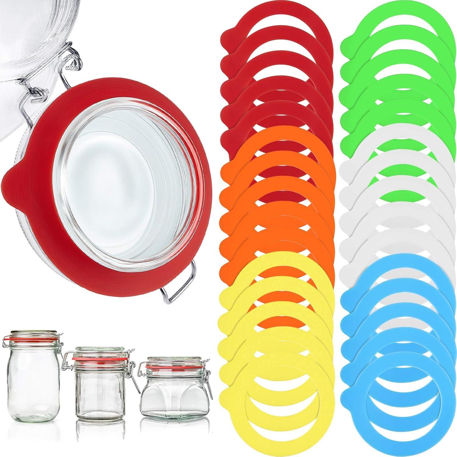 

30 Pieces Silicone Jar Gaskets Replacement Reusable Seals Leak-proof Silicone Gasket Sealing Rings for Regular Mouth Canning Jars, 6 Colors 30 Pieces