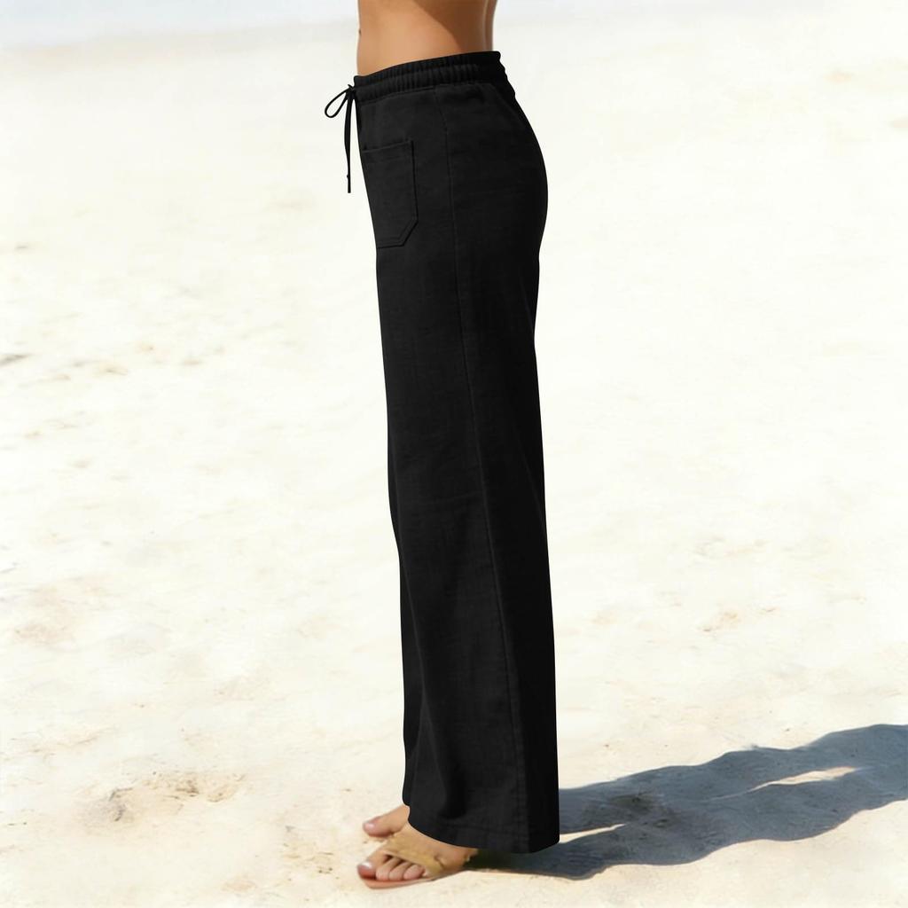 Pantalon Femme Élastique Taille Haute Coupe Décontractée Jambe Large Pantalon Long Pantalon Avec Poches