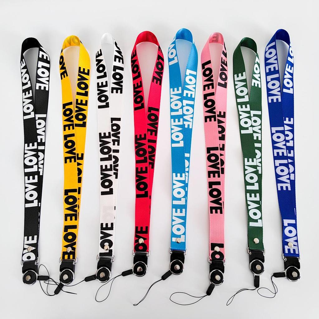 Stylish LOVE Silk Phone Lanyard with Woven Strap and Name Tag