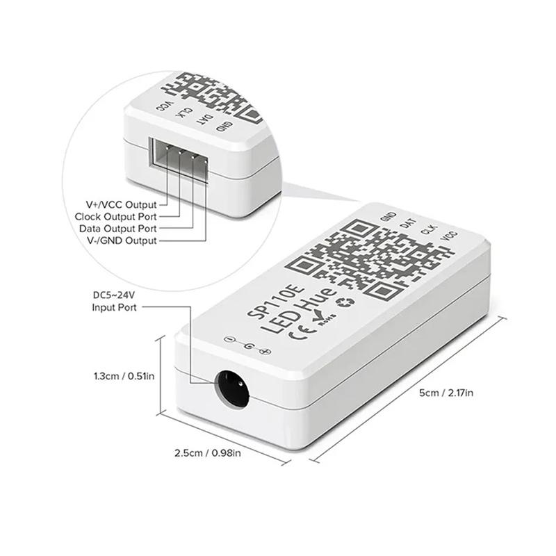 Bluetooth Smart Controler APP 5V 12V 24V 1024 Pixel For WS2811 WS2812B APA102 SK6812 SPI Addressable LED Strip Light SP110E