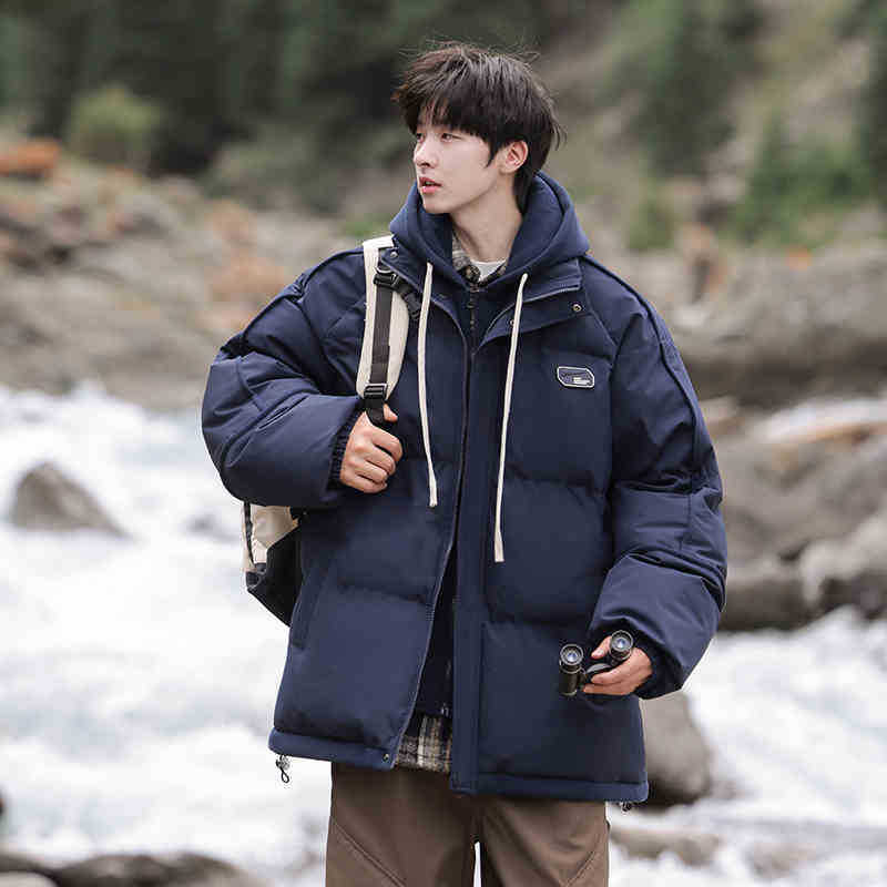 American cotton-padded men's winter 2025 new thickened warm bread cotton-padded jacket down cotton-padded jacket fake two-piece coat