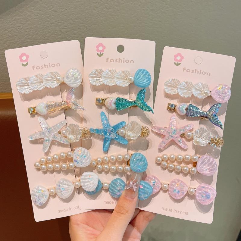 5Pcs Girls Cute Mermaid Ocean Hair Clips Starfish Shell Design Non Slip Grip For Daily Wear Birthday Parties Beach Trips