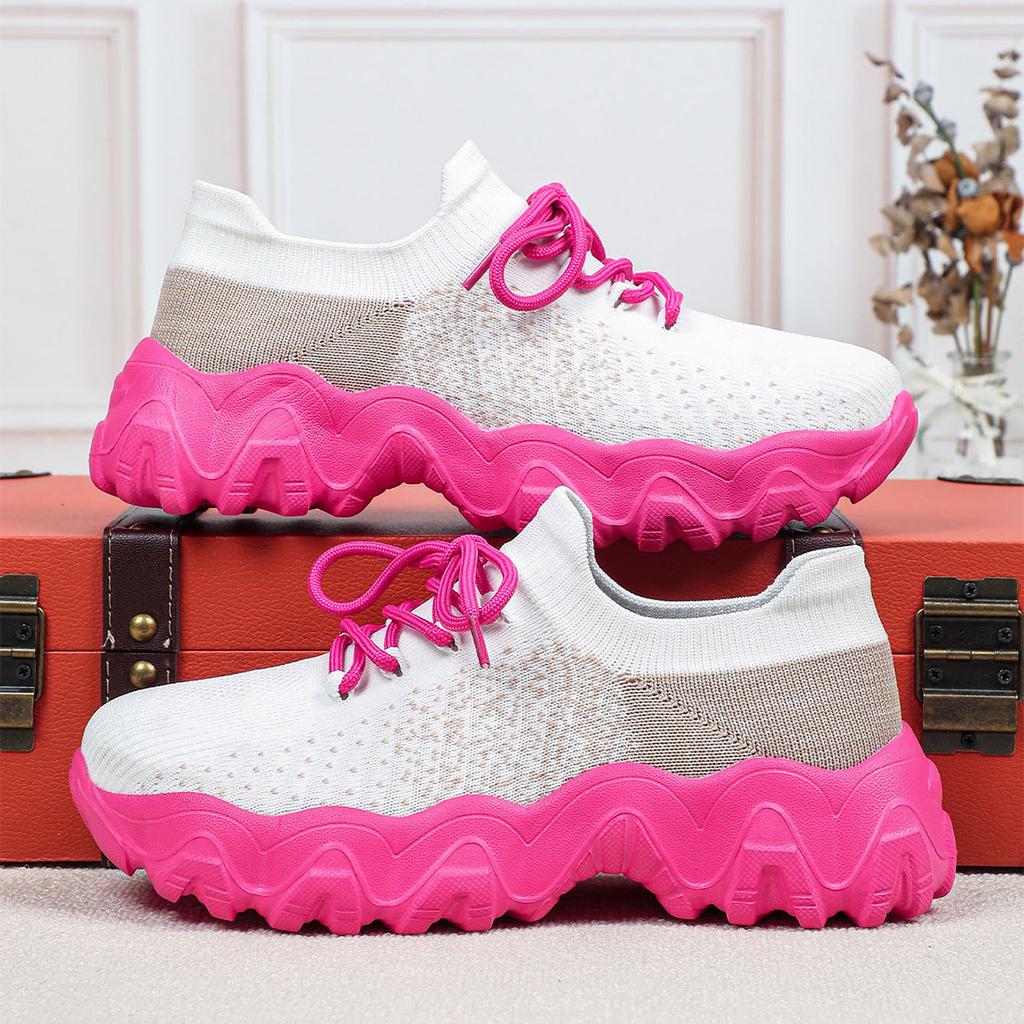 Breathable Platform Sneakers Knitted Chunky Shoes for Women Men Leisure Walking Shoes Trendy Socks Shoes Non-slip Wear-resistant