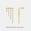 Bar Top Linear Dangle Earring with Graduated Chain Tassel 18K Gold Plated S925 Silver for Evening Party  Moissanite Earring