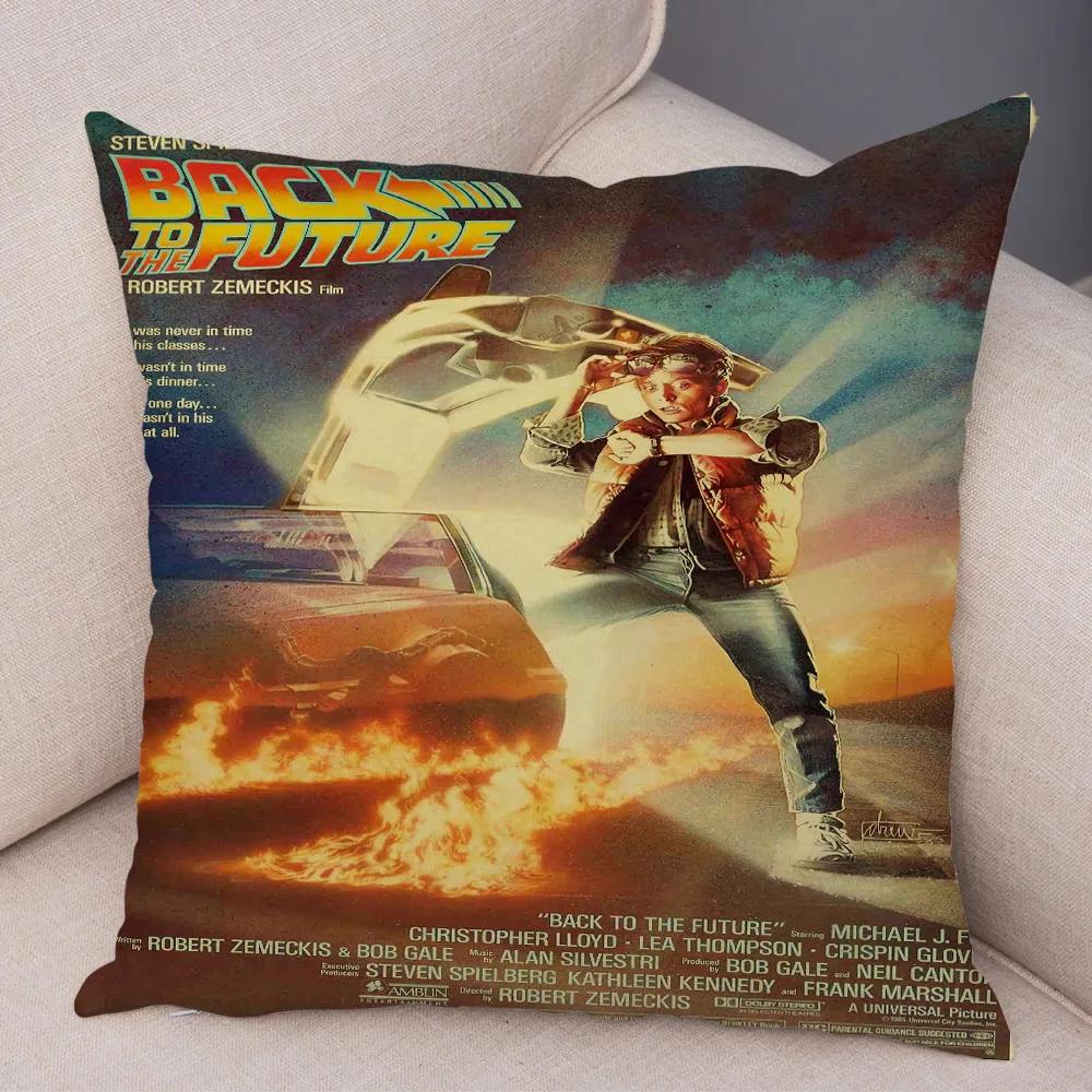 Cartoon Klassiker Film Kissenbezug Deko Zurück in die Zukunft Kissenbezug Superweicher Plüsch Kissenbezug für Sofa Zuhause Auto 45x45cm