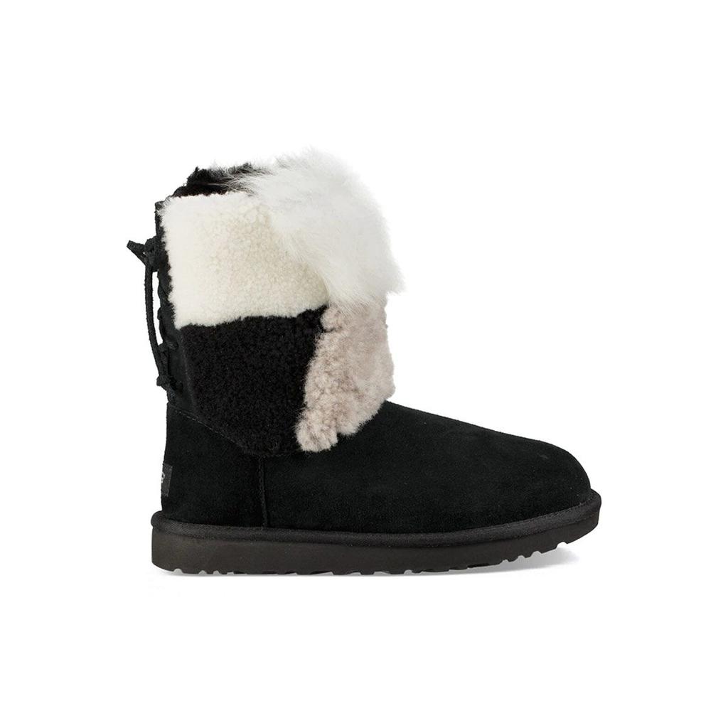 UGG Classic Short Patchwork Fluff Warm Comfortable Fleece Snow Boots Women Boots Black 1098071-BLK