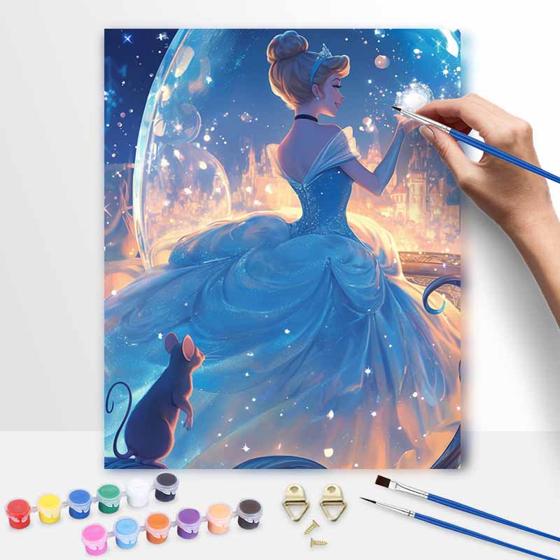 Disney Cinderella oil painting kit canvas DIY home decor gift magical blue dress sparkles