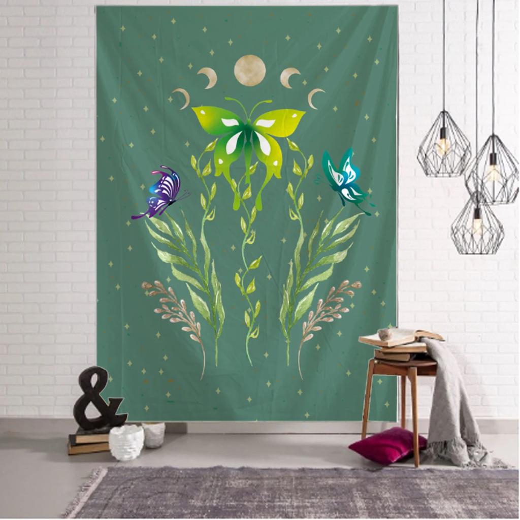 Sun and Moon Tapestry Art Decor Hanging for Home Bedroom Living Room Decoration Sun Moon Butterfly Flowers Pattern Tapestry