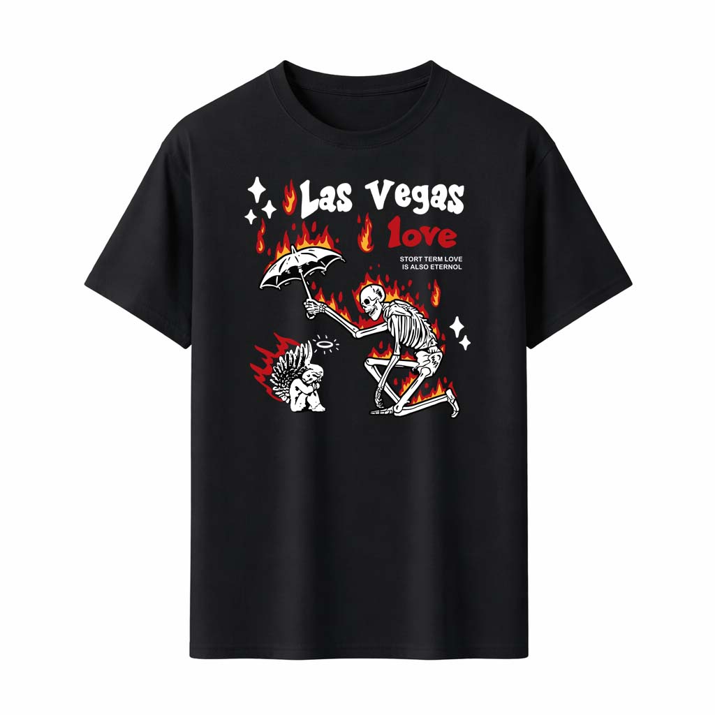 Las Vegas Love T-Shirt Skeleton Angel Flame Tee Gothic Streetwear Unisex Top Black Print Men Women Clothes - Men s Summer Cot... S разноцветный