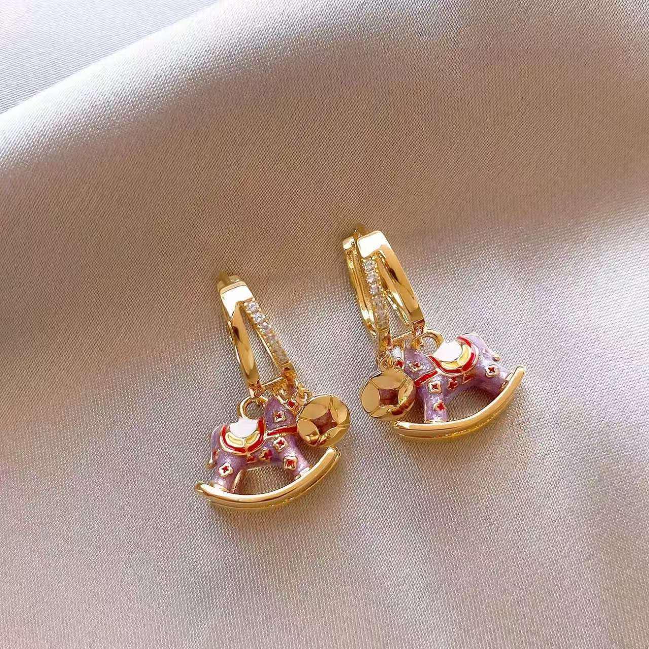 Zodiac Year Golden Horse Pearl Earrings - Luxurious, Unique, and Beautiful Studs for Women