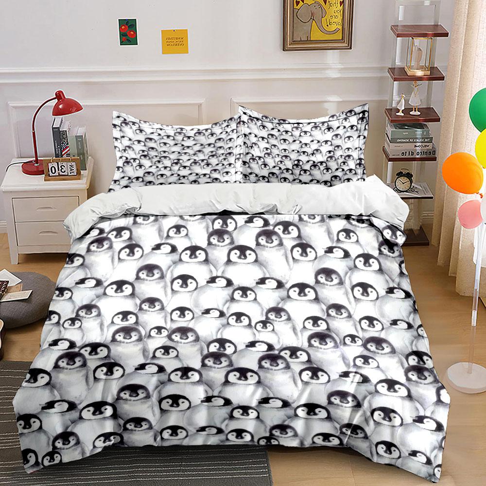 Penguin Pattern Home Decor Set Soft Skin-Friendly Bedding Set Includes 1 Duvet Cover And 2 Pillowcase Gift