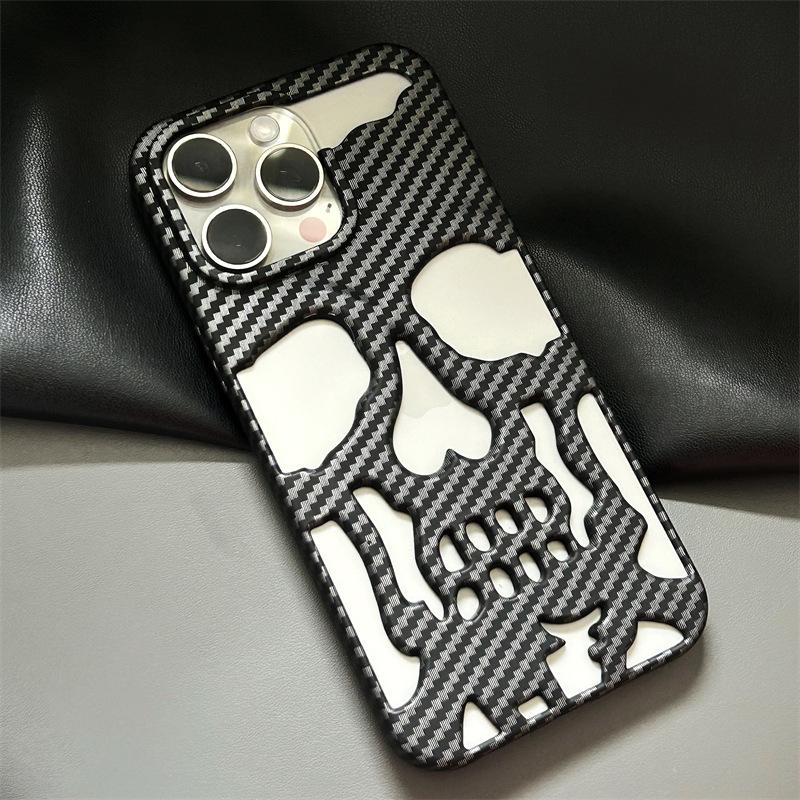 Luxury Skeleton Skull Case for iPhone 16 11 12 13 14 15 Pro Max Phone Shockproof Back Cover Camera Full Protect Hollow Funda