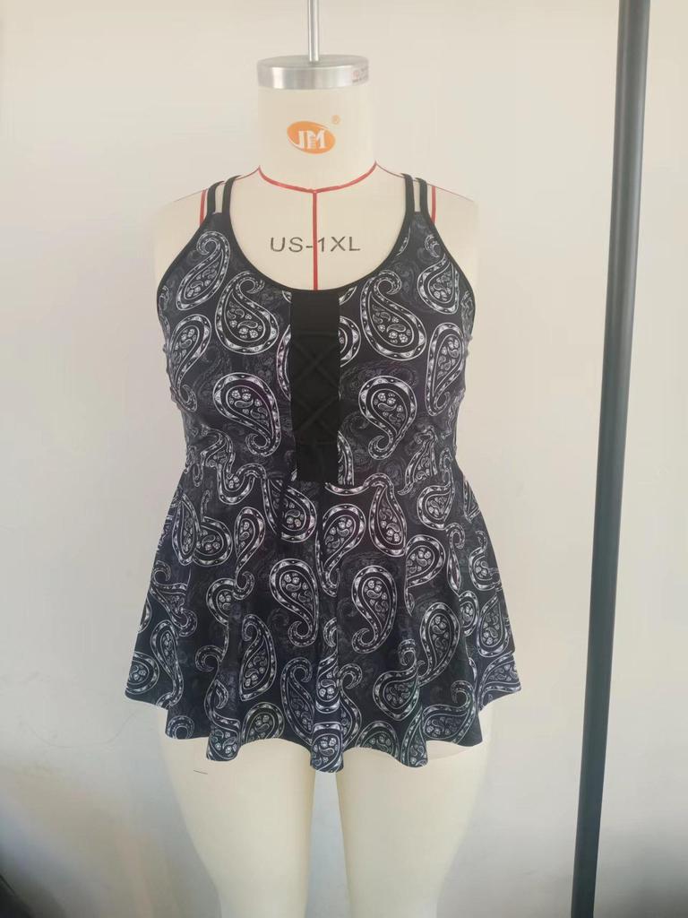 New Sexy European & American Plus Size Bikini Set: Printed, Split Swimsuit