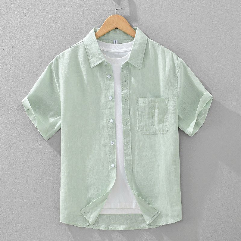 Foreign Trade Surplus Summer New All-Linen Short-Sleeve Shirt for Men, Loose Casual Half-Sleeve Shirt, Trendy Simple Top