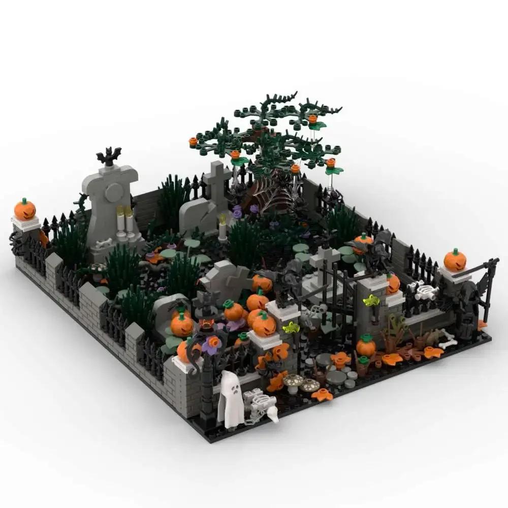 MOC Halloween Haunted House Building Block Toy Set DIY Assembly Horror Cemetery Scene Building Combination Party Decoration Gift