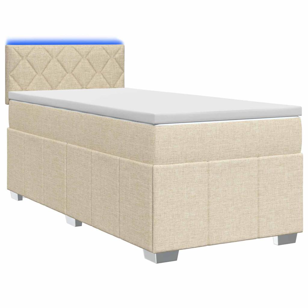 Box Spring Bed with Mattress and Headboard Cream 80 X 200 Cm Fabric